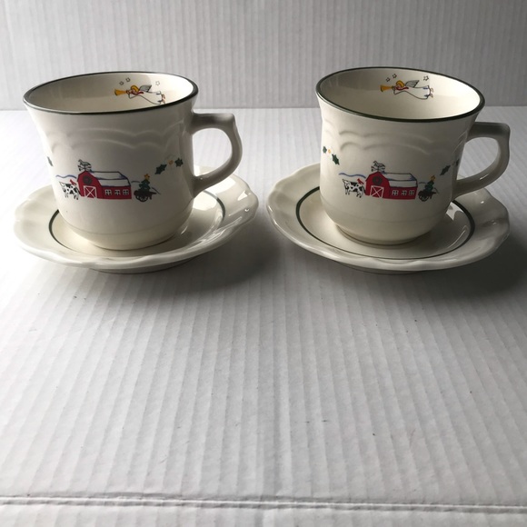 Set Of 2 Pfaltzgraff “Snow Village” Cups And Saucers 10 1/2 Oz. - Picture 2 of 11